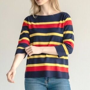 Banana Republic Striped Sweater XL Navy Yellow Orange Preppy 3/4 Sleeve Pullover